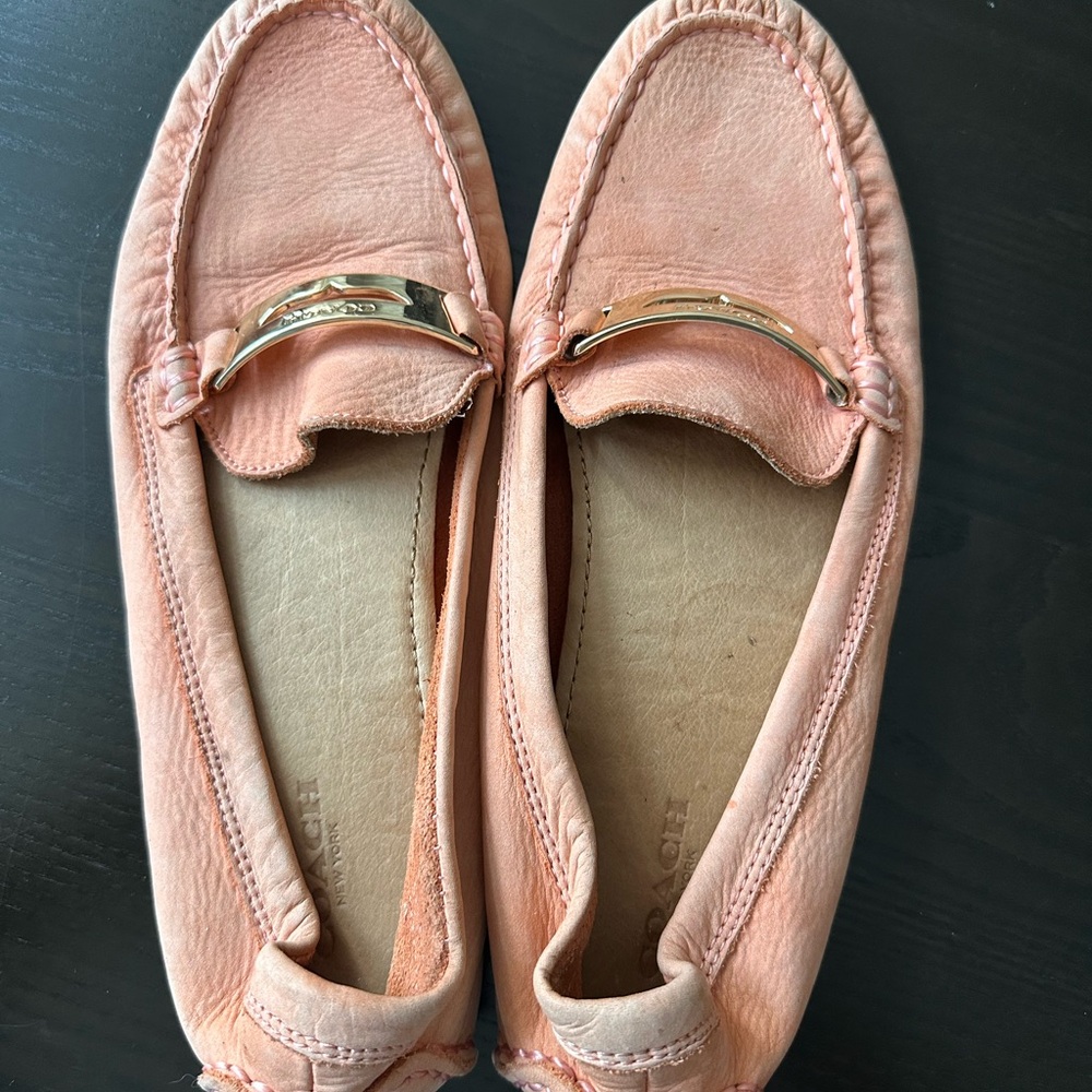 Used Coach Nola Peach Loafers with Gold Accent Size 8.5